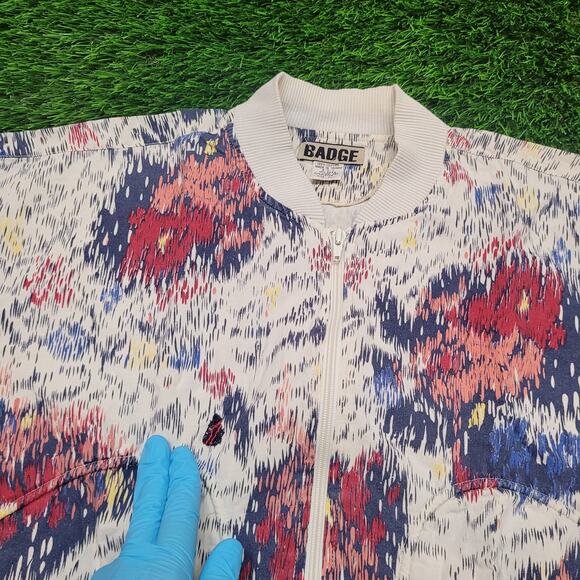 VTG 90s All Over Print Bomber Jacket Mens L Boxy Cropped Fit Art to Wear - Picture 2 of 6